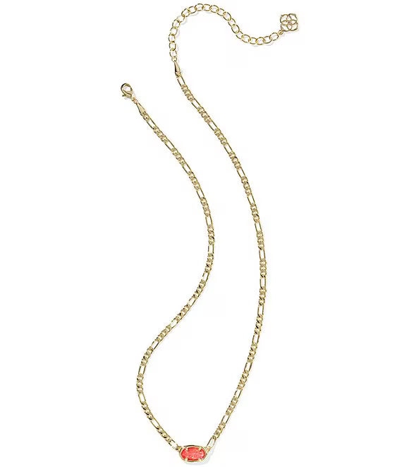 ELISA FIGARO CHAIN SHORT PENDANT NECKLACE GOLD PAPAYA IRIDESCENT MOTHER OF PEARL
