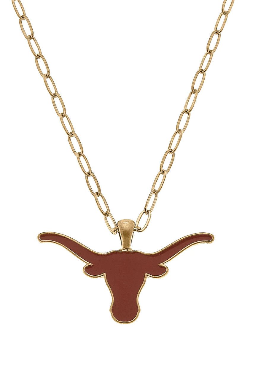 Texas Longhorns Logo Enamel T-Bar 16" Necklace in Burnt Orange/White