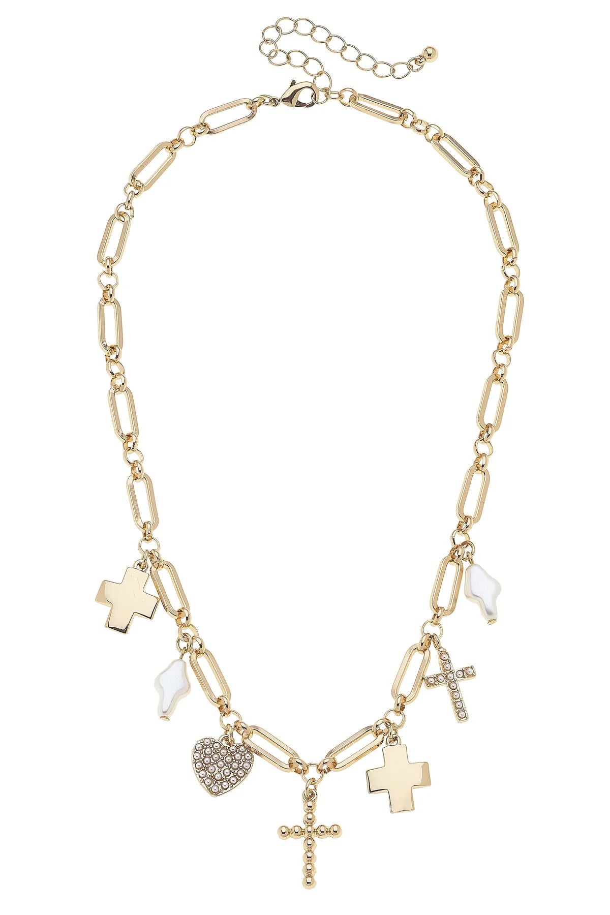 Abigail Multi Cross Charm Necklace in Shiny Gold