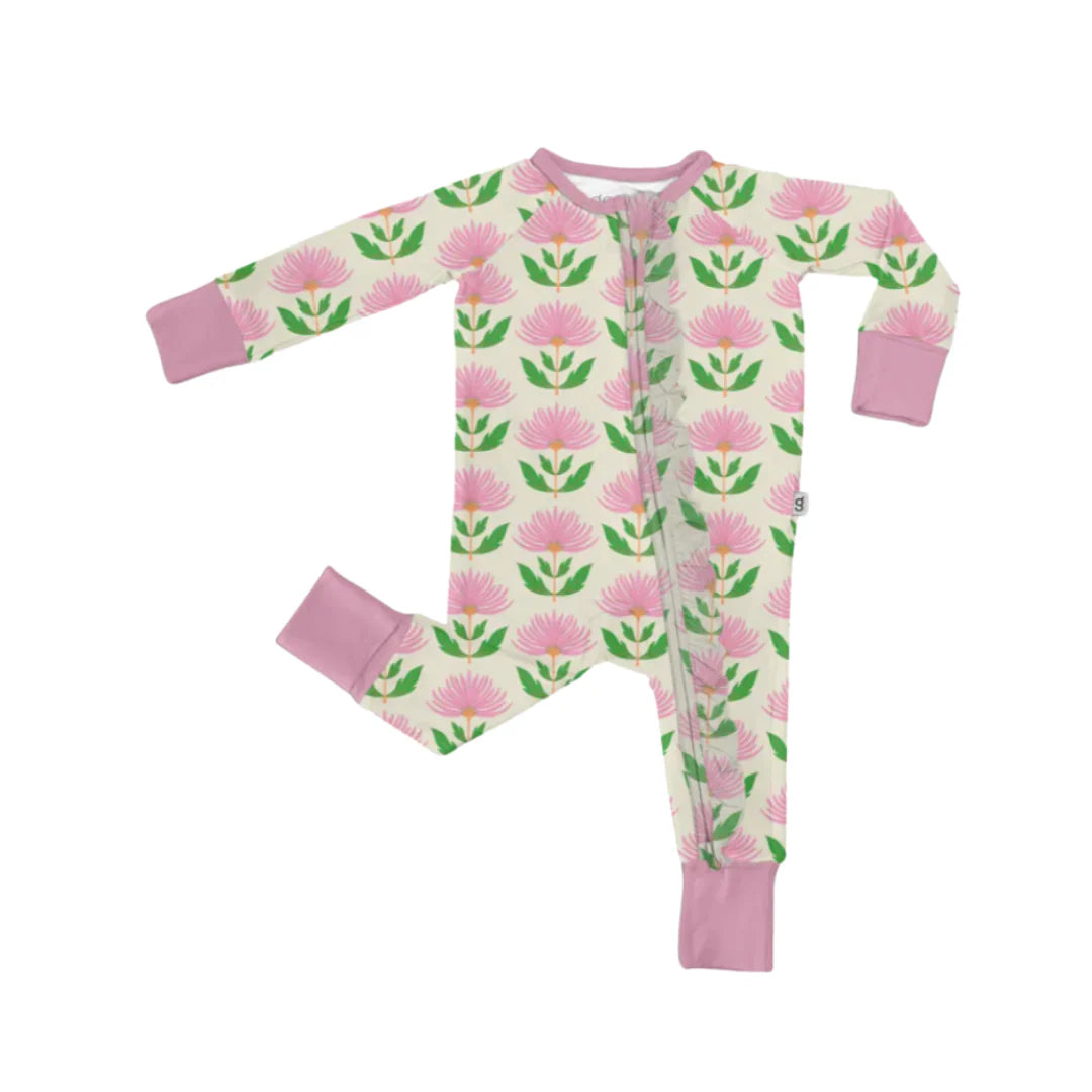 LS Zip PJ- Pink Block Flower 6-12 mo