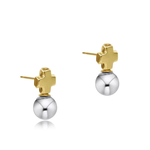 Signature Cross Small Mixed Metal Stud - Classic Sterling