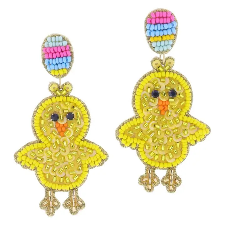 Multi Beaded Egg Post and Yellow Beaded and Sequin Chick
