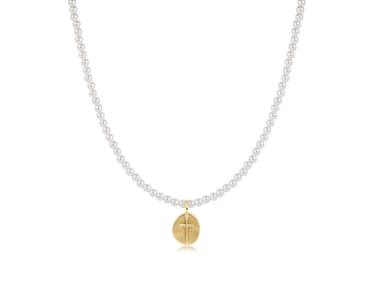 15" Choker Beaded - Classic Pearl 3mm - Inspire Small Gold Disc
