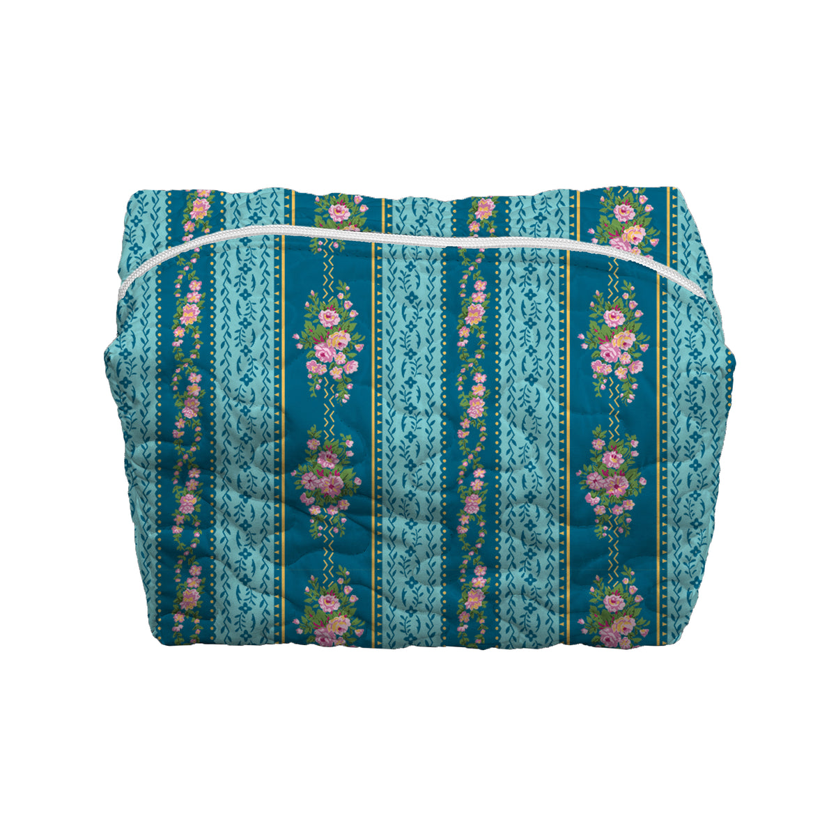 Bella Stripe Blue Quilted Large Makeup Bag