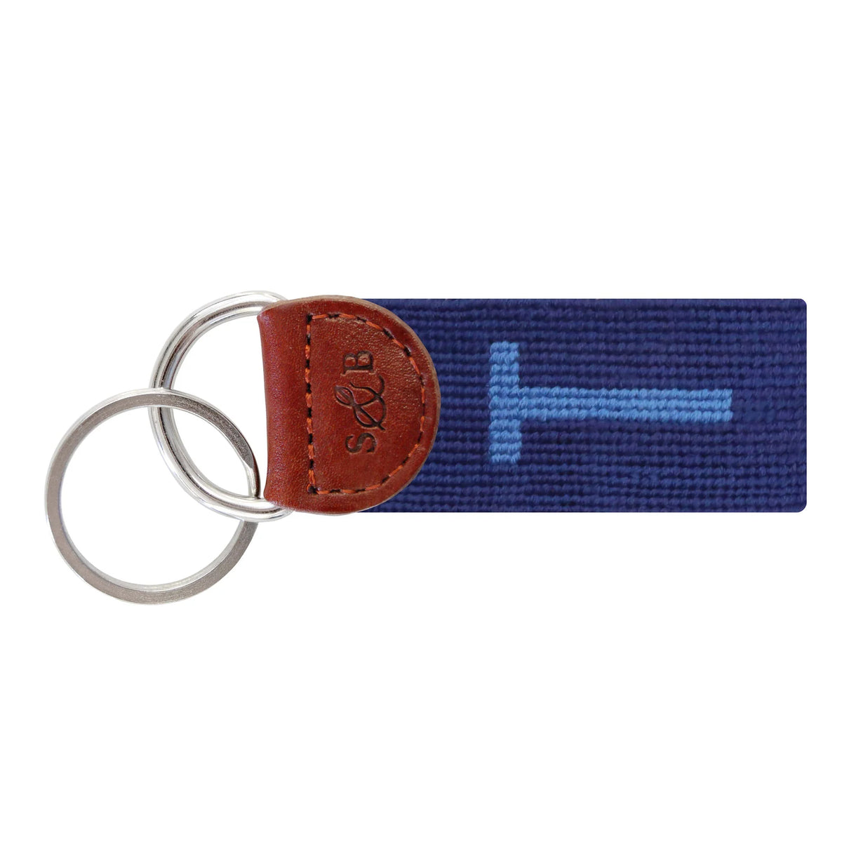 Block Letter Key Fob T (Classic Navy - Cornflower Letter)