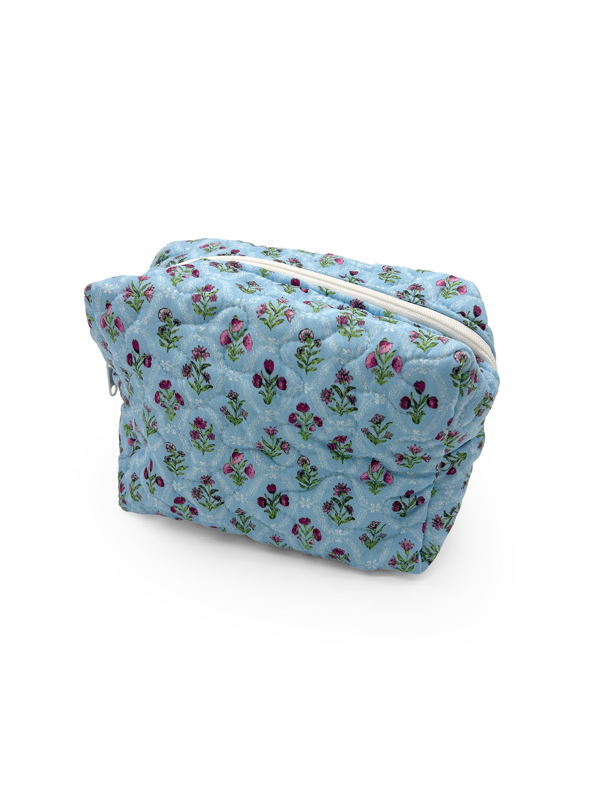 Charlotte Maya Blue Quilted Large Makeup Bag