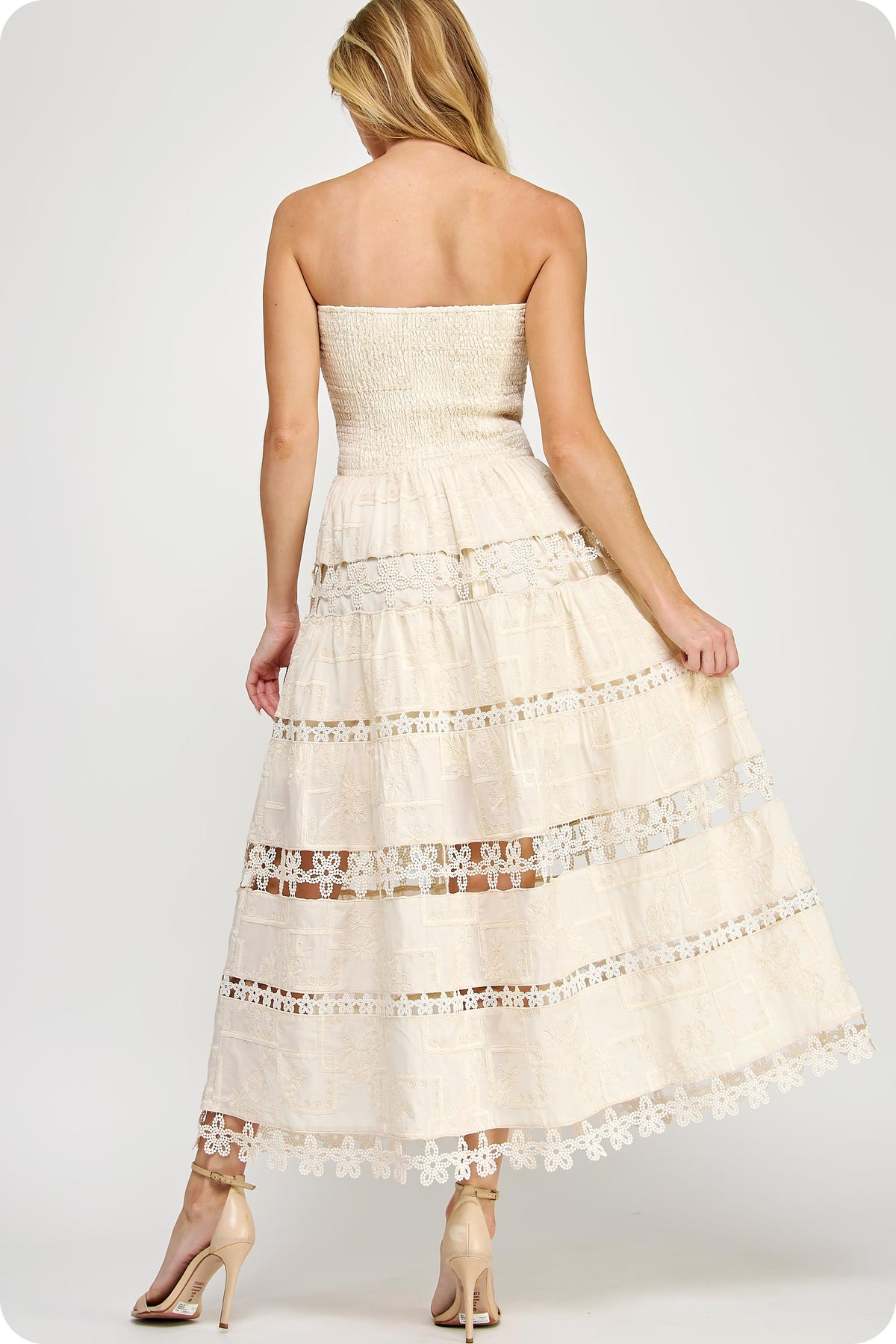 EMBROIDERY COTTON LACE TUBE DRESS