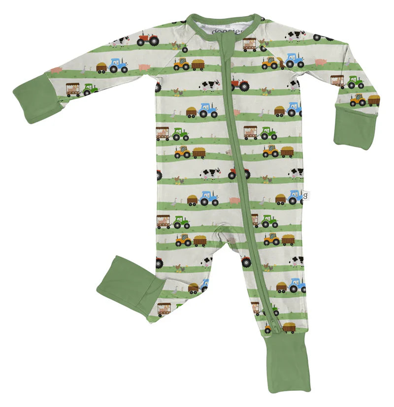 LS Zip PJ- Farm Stripe 6-12 mo