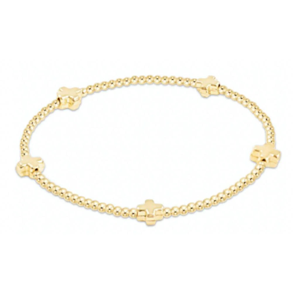 egirl Signature Cross Small Gold Pattern 2mm Bead Bracelet - Gold