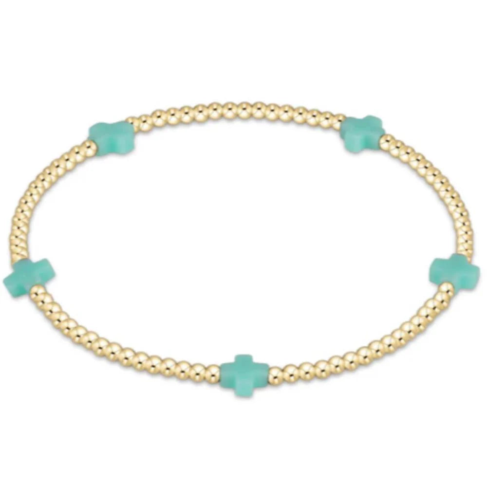 egirl Signature Cross Small 2mm Gold Bracelet - Mint
