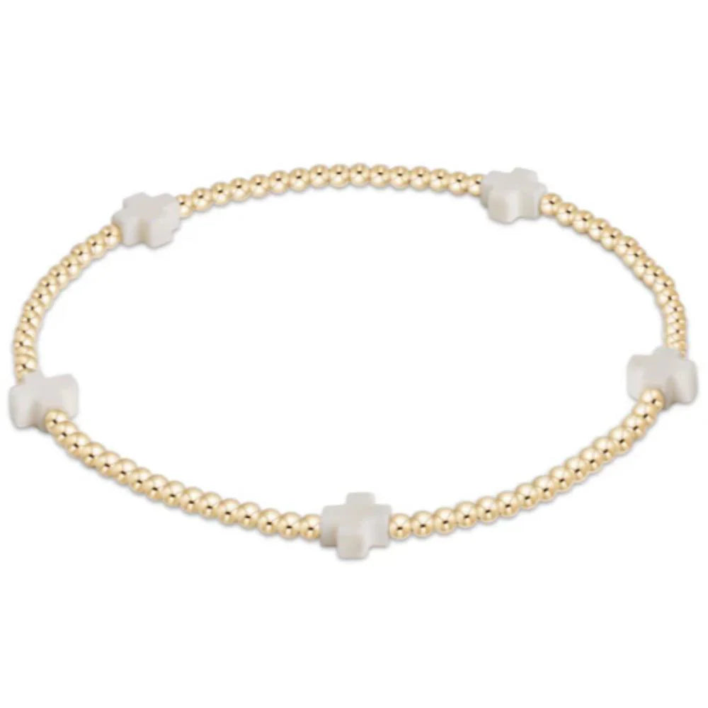 egirl Signature Cross Small Gold Pattern 2mm Bead Bracelet - Off-White