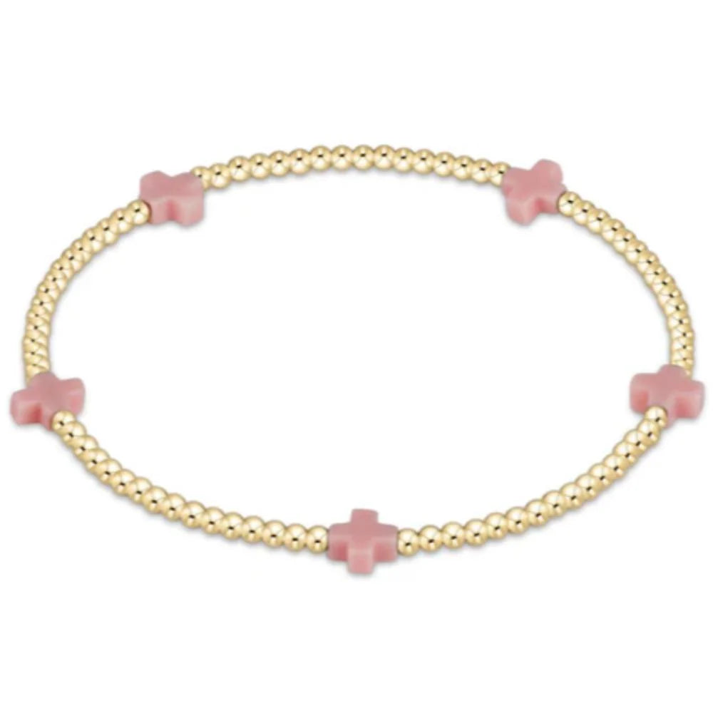 egirl Signature Cross Small Gold Pattern 2mm Bead Bracelet - Pink