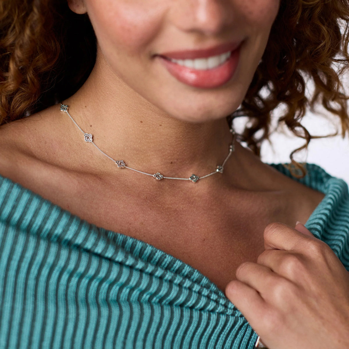 Florentine Demi Delicate Station Necklace-Silver-OS