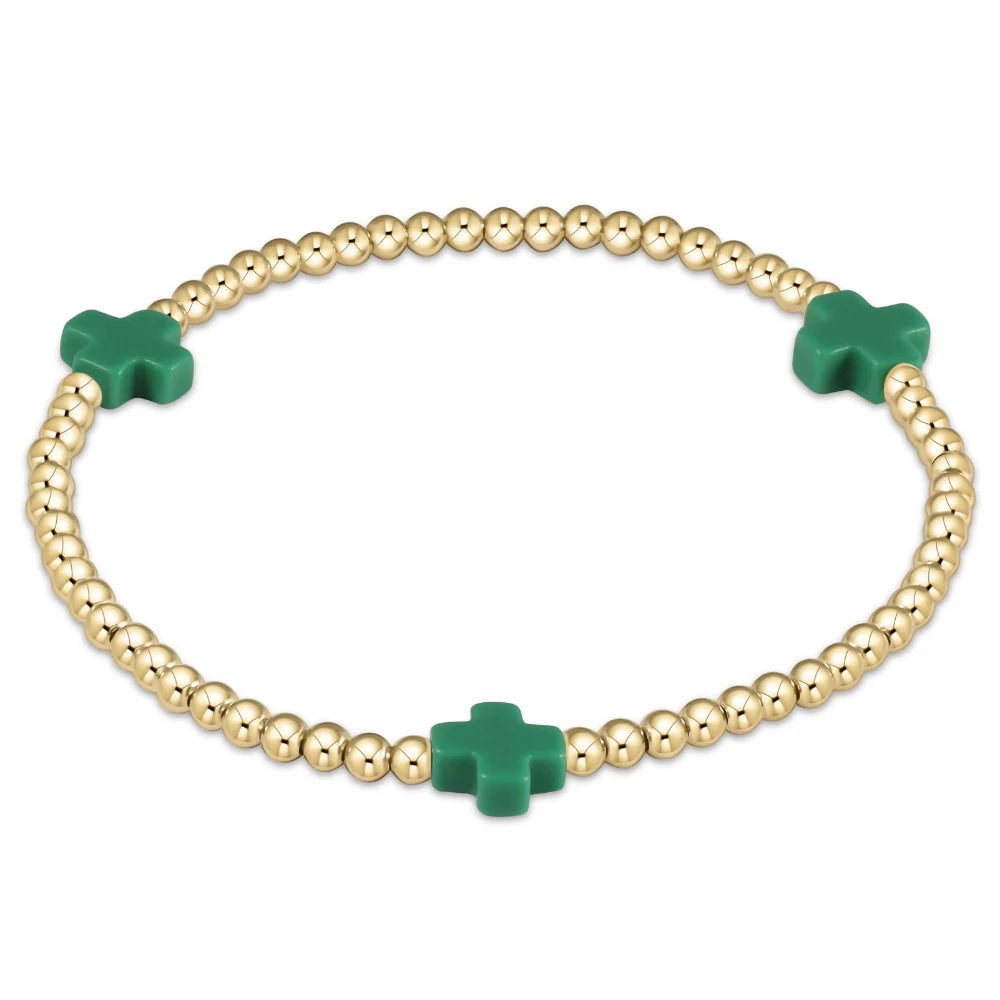 Signature Cross 3mm Gold Bracelet - Emerald