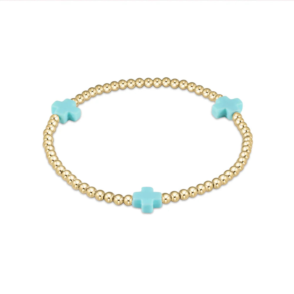 egirl Signature Cross 3mm Gold Bracelet - Turquoise