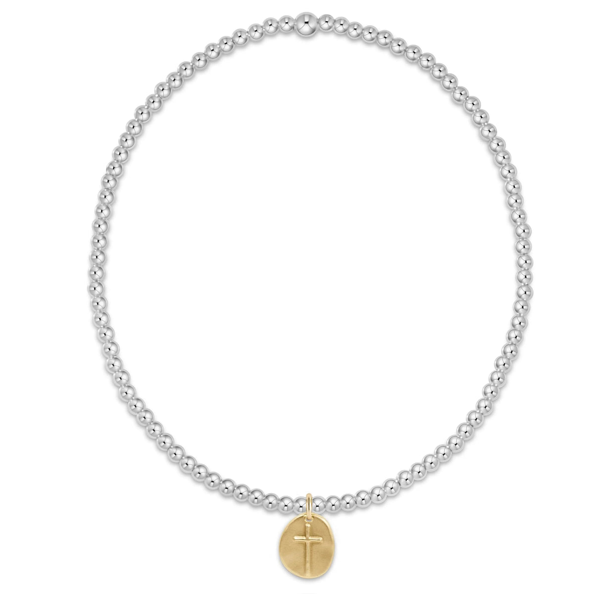 CLASSIC STERLING MIXED METAL 2MM BEAD BRACELET - INSPIRE SMALL GOLD CHARM
