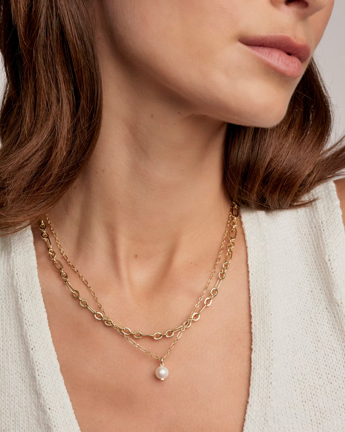 ASHTON MULTI STRAND NECKLACE GOLD FRESHWATER CULTURED PEARL