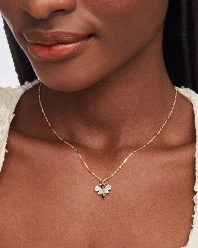 BEE SHORT PENDANT NECKLACE GOLD BLACK - YELLOW MIX