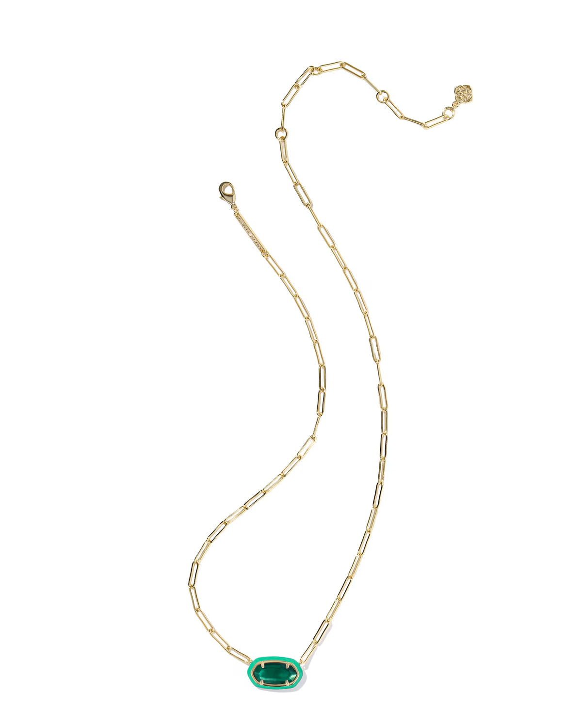 ELISA ENAMEL FRAME PAPERCLIP NECKLACE GOLD EMERALD ILLUSION