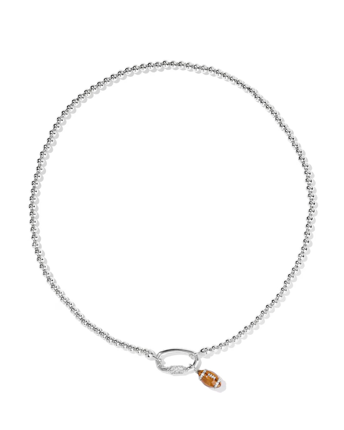 FOOTBALL METAL STRAND NECKLACE SILVER WHITE CZ