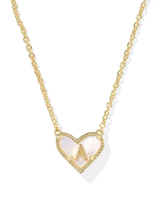 HEART LETTER A SHORT PENDANT NECKLACE GOLD IVORY MOTHER OF PEARL