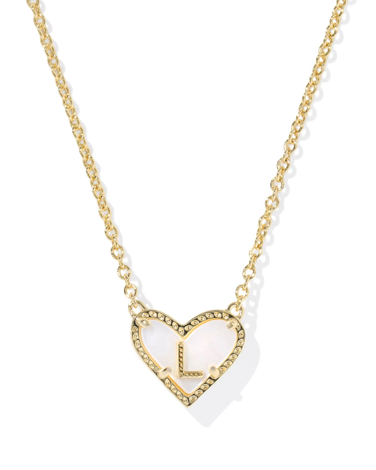 HEART LETTER L SHORT PENDANT NECKLACE GOLD IVORY MOTHER OF PEARL