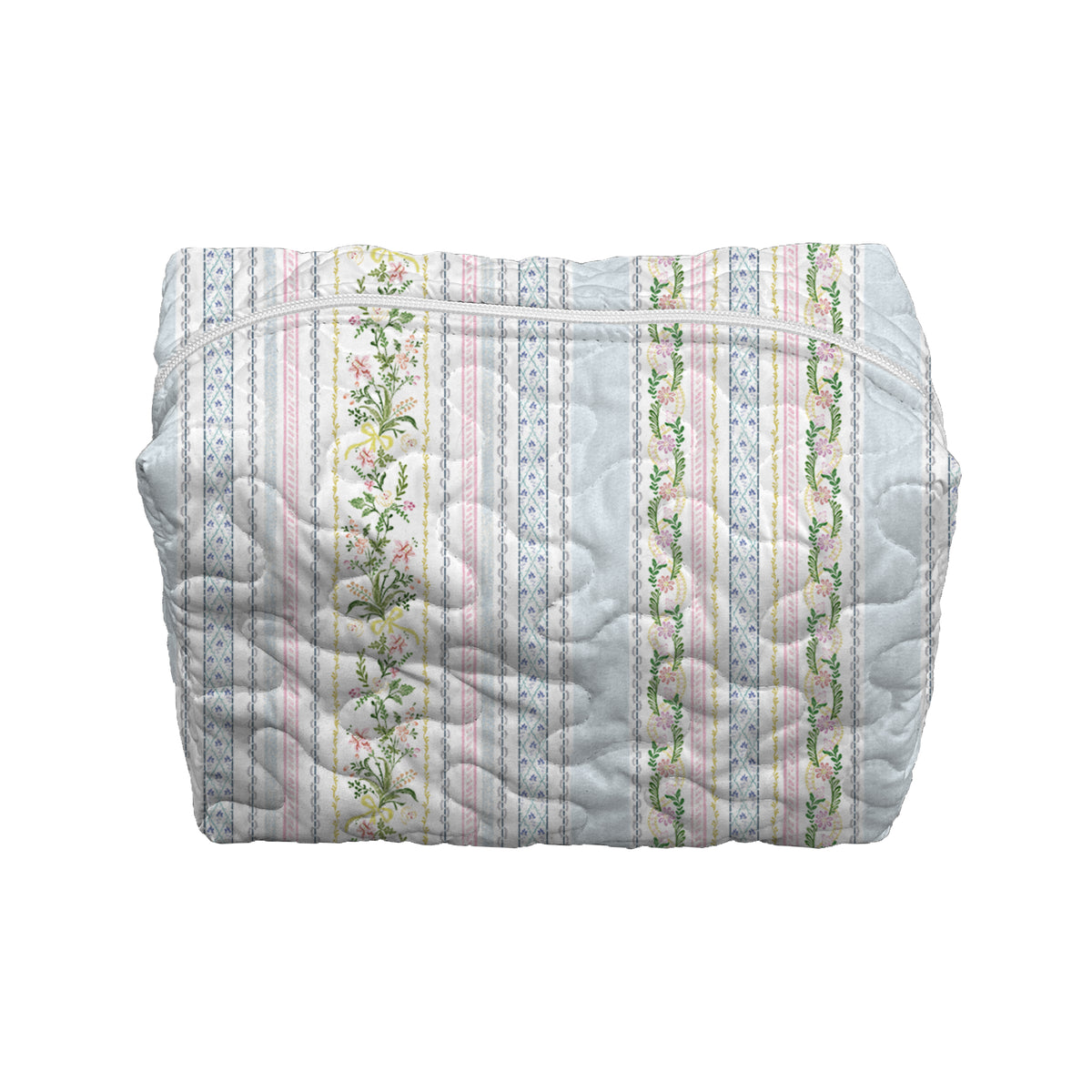 Milkglass Ribbon Blue Quilted Large Makeup Bag