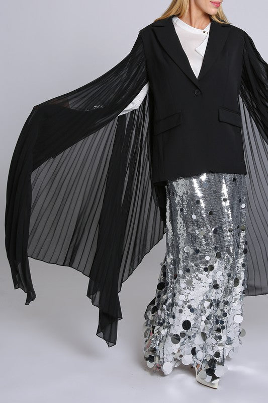 SINGLE BREASTED BLAZER WITH PLEATED CAPE SLEEVES