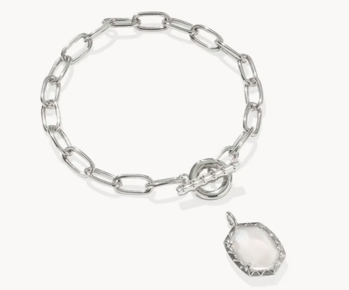 DAPHNE LINK AND CHAIN BRACELET SILVER IVORY MOTHER OF PEARL S/M