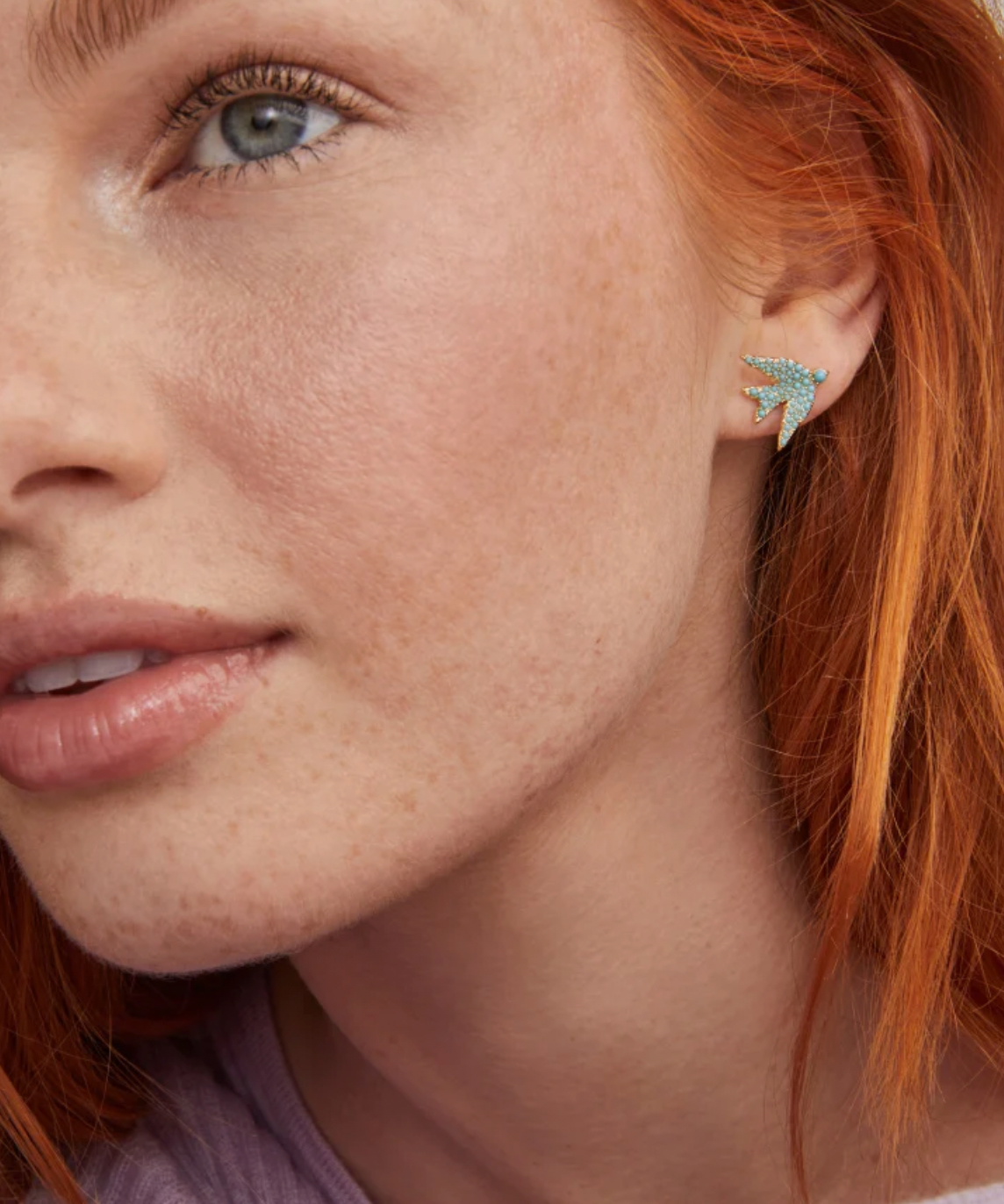 MELODY BIRD STUD EARRINGS GOLD TEAL CRYSTAL