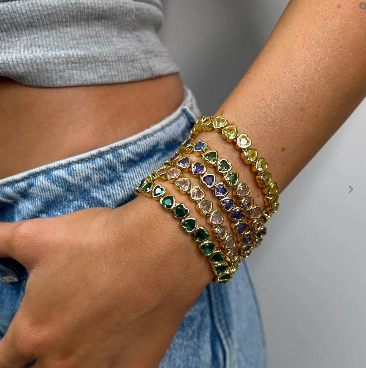 Stretchy Bezel Heart Bracelet Emerald
