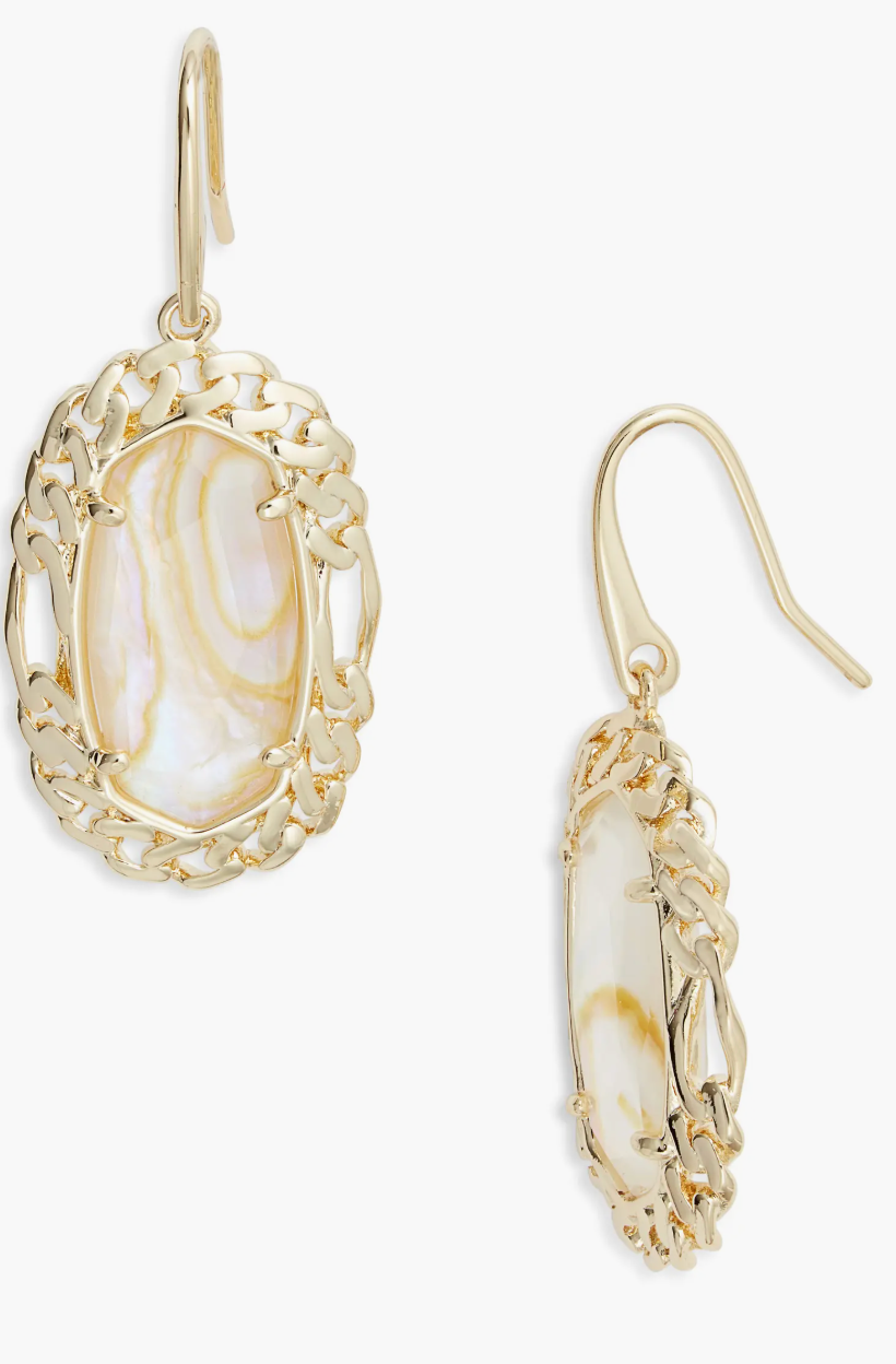 DANI FIGARO FRAME DROP EARRINGS GOLD IRIDESCENT ABALONE