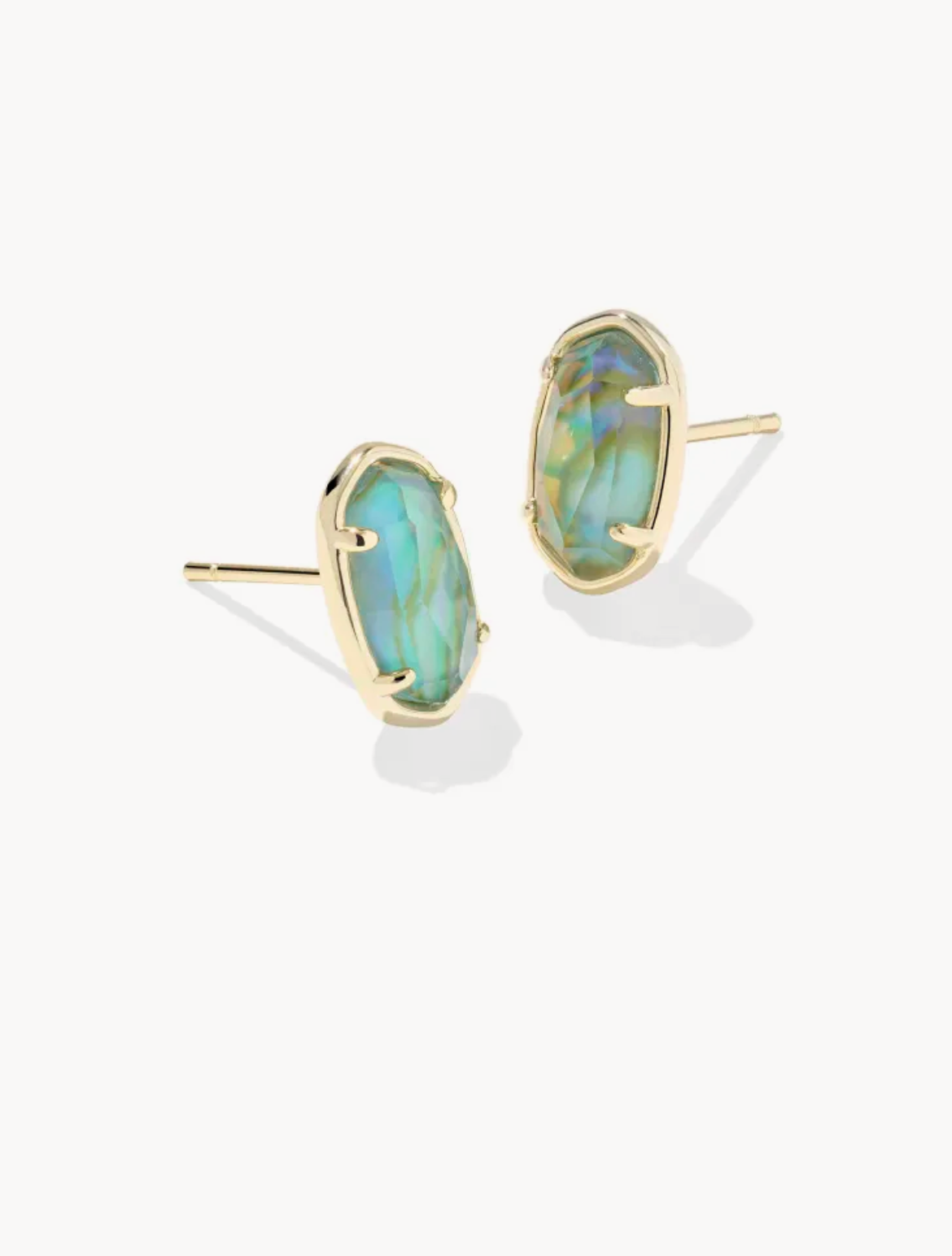 GRAYSON STONE STUD EARRINGS GOLD DEEP AQUA ILLUSION