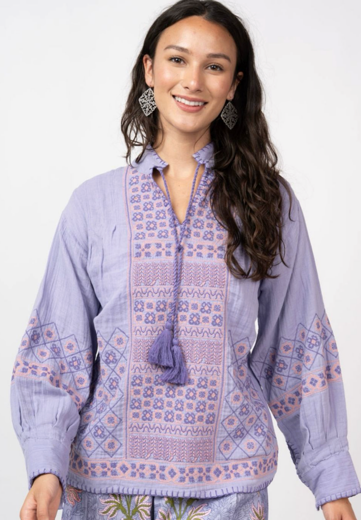 GAUZE CROSS STITCH TOP