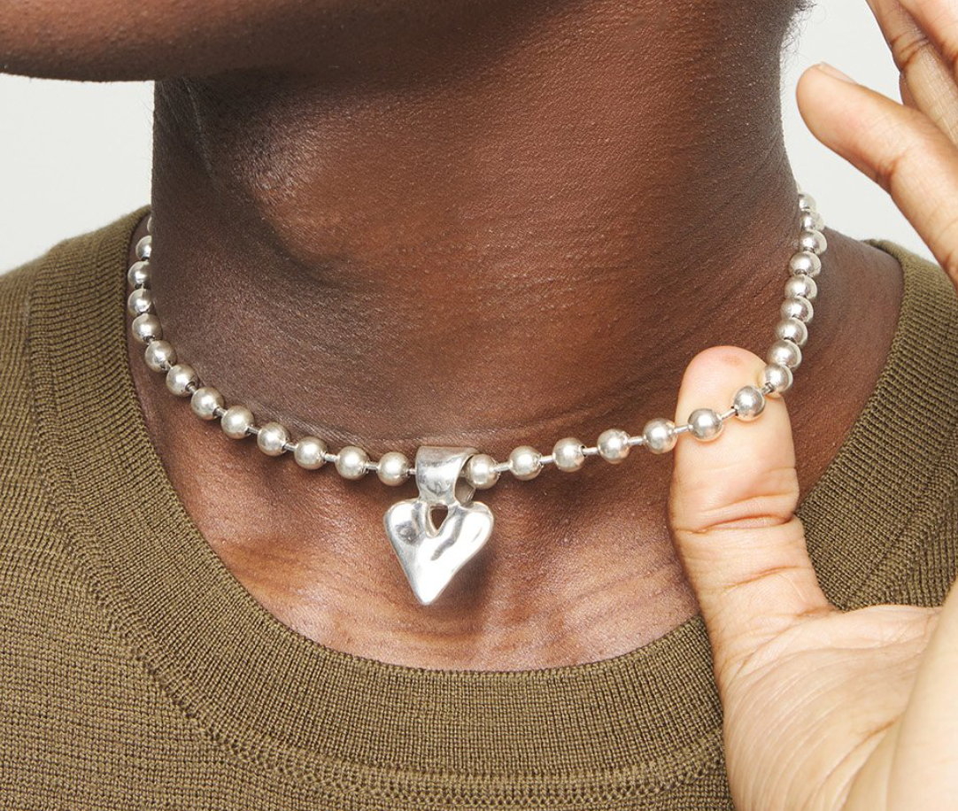 Sterling silver plated ball necklace with heart detail