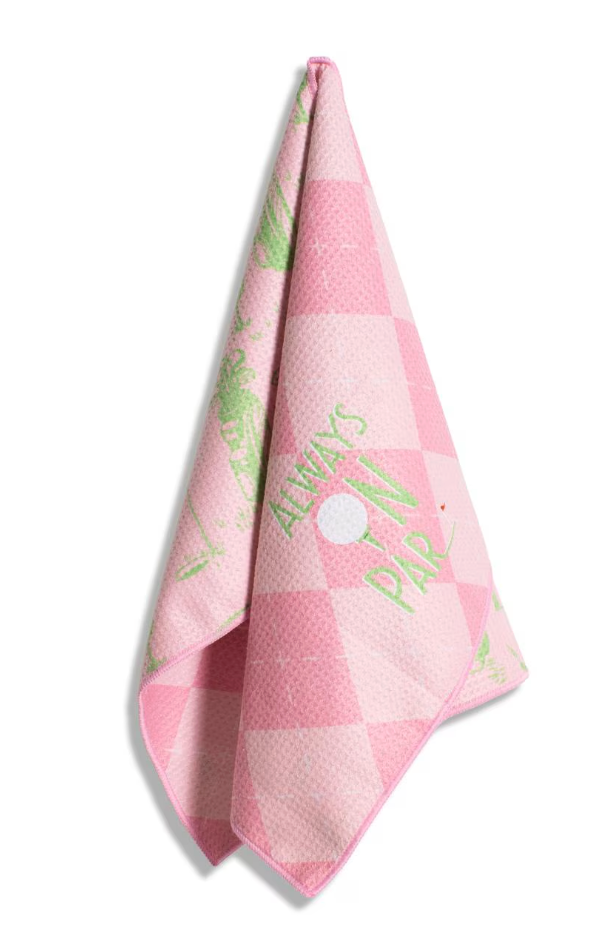 On Par Waffle Sports Towel Pink/Green 17x24