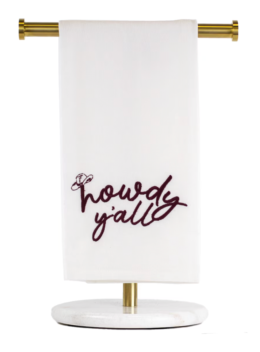 Howdy Y'all Embroidered Hand Towel White/Maroon 20x28