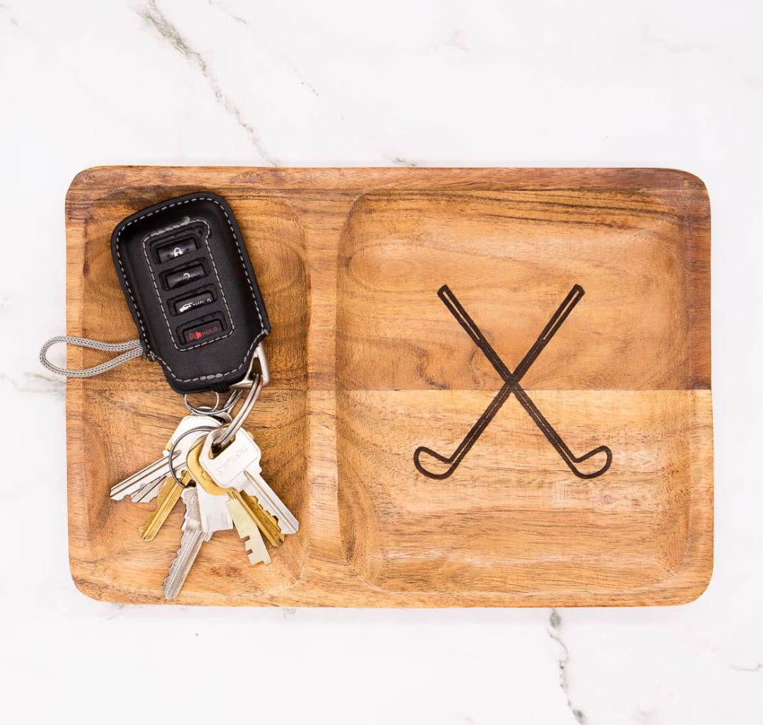 Golf Etched Wood Valet Tray Natural 10x7x1