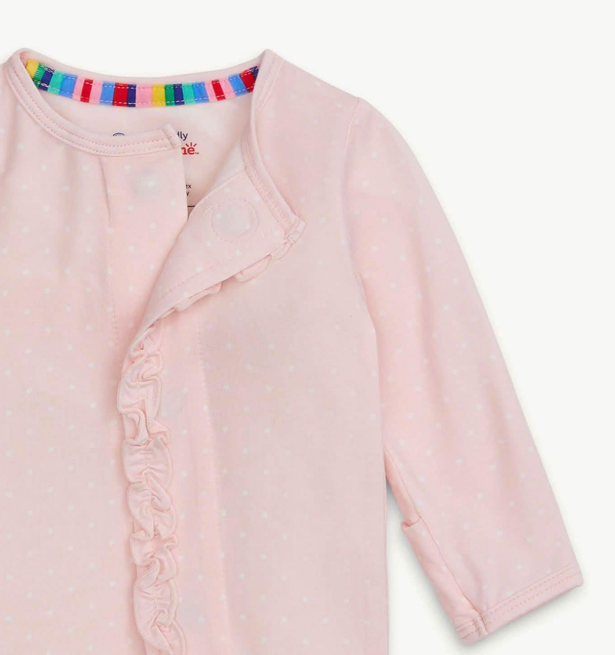 PIN DOT PINK RUFFLE PLACKET FOOTIE 0-3M