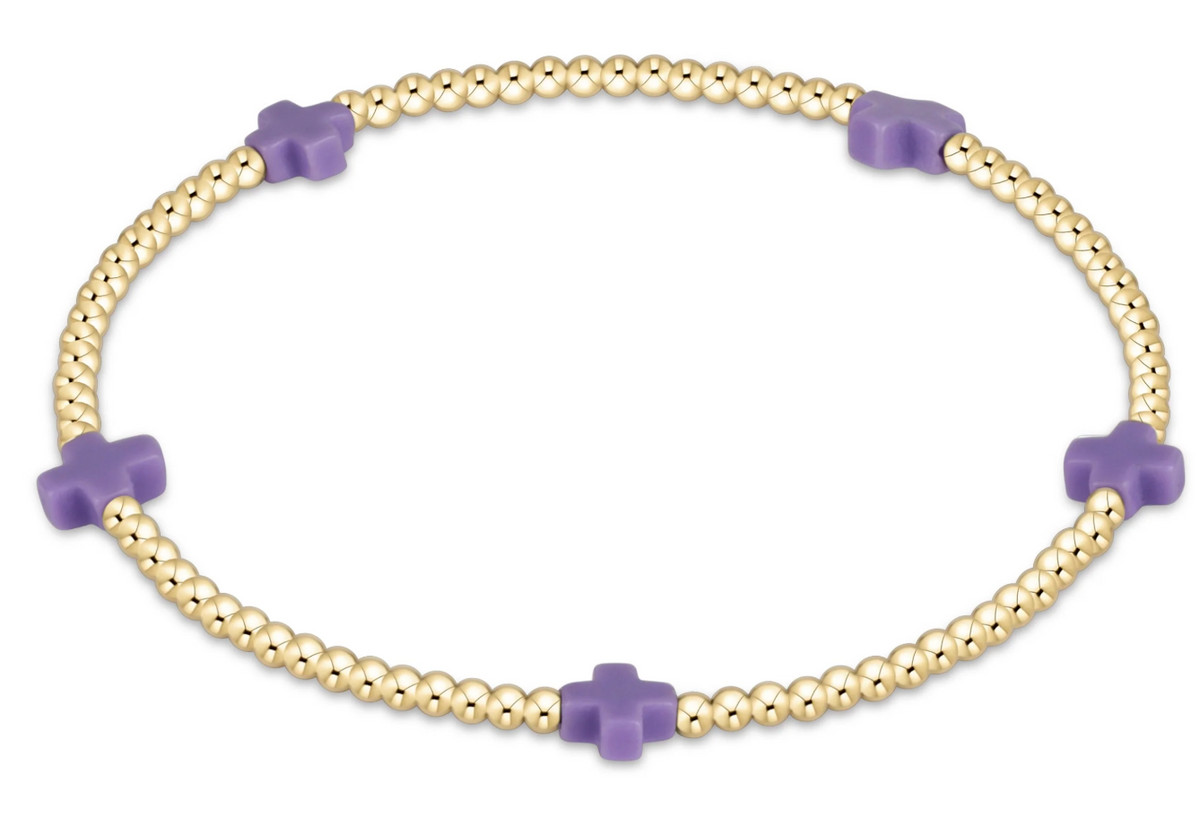 Signature Cross Small 2mm Gold Bracelet - Purple