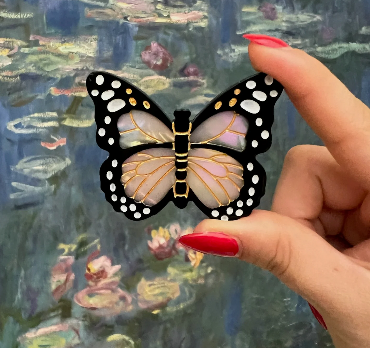 Hand-painted Monarch Butterfly Brooch Pin