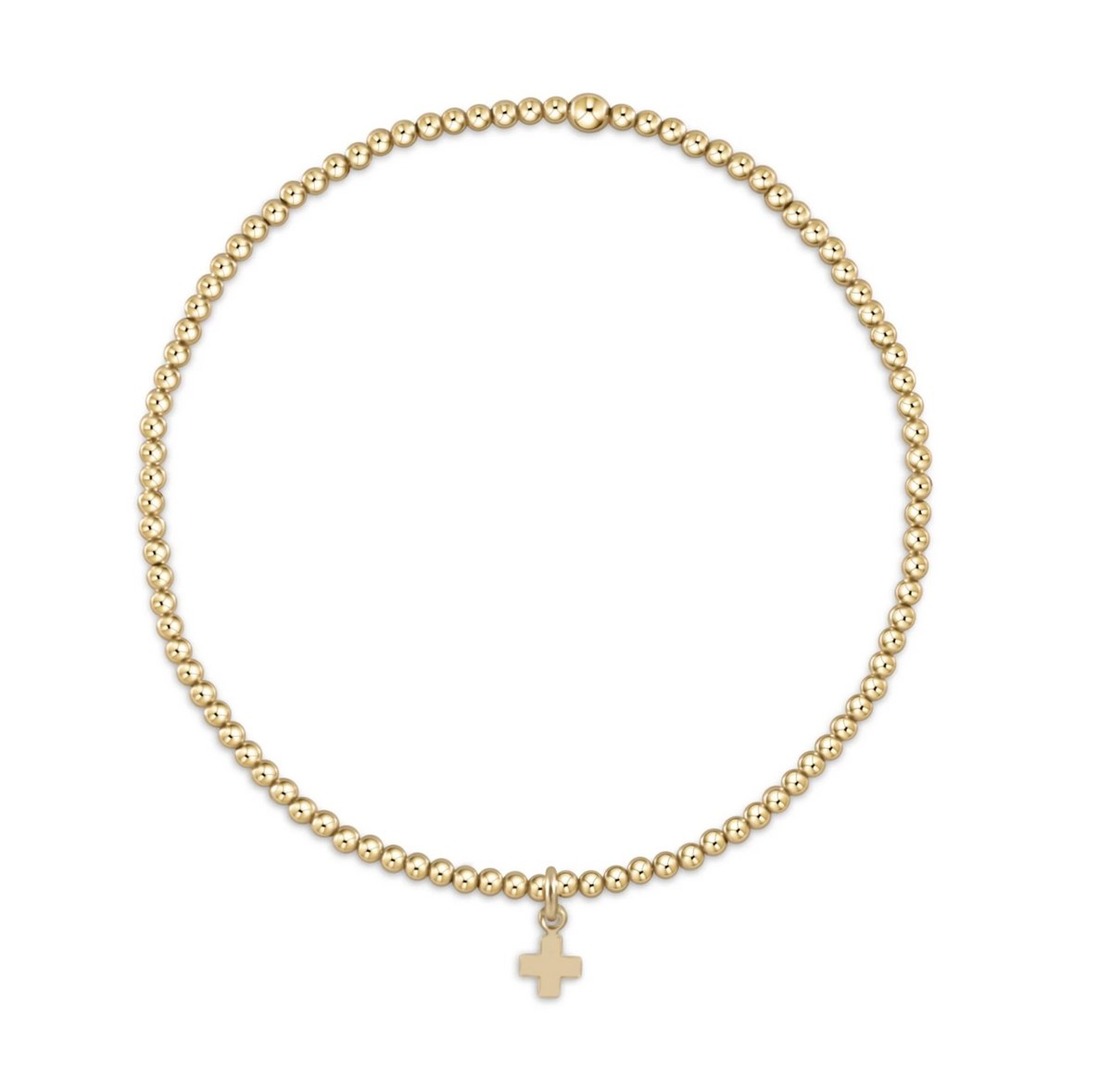 Classic Gold 2mm Bracelet - Beaded Signature Cross Small Gold Charm