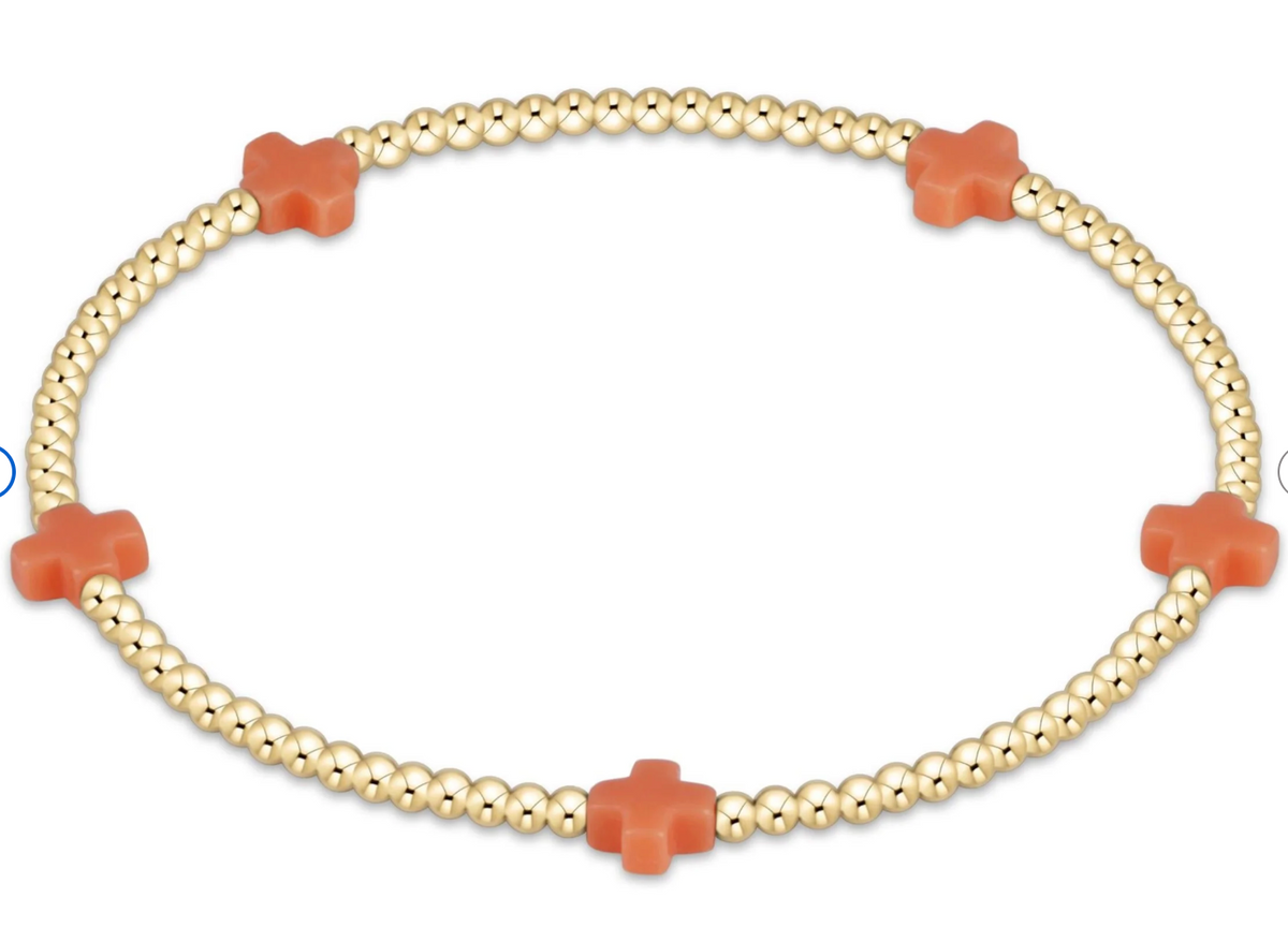 egirl Signature Cross Small 2mm Gold Bracelet - Coral