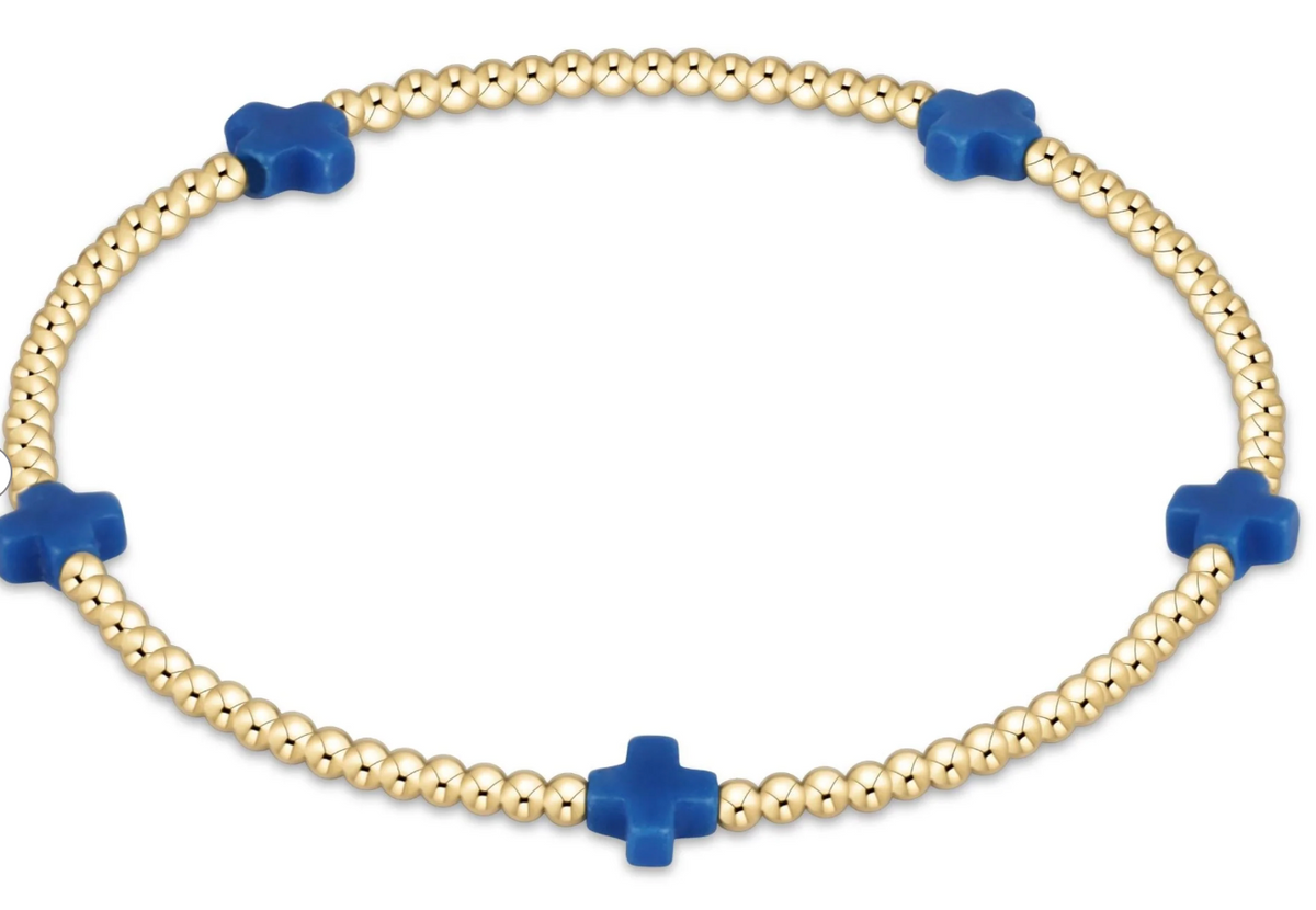 egirl Signature Cross Small 2mm Gold Bracelet - Cobalt