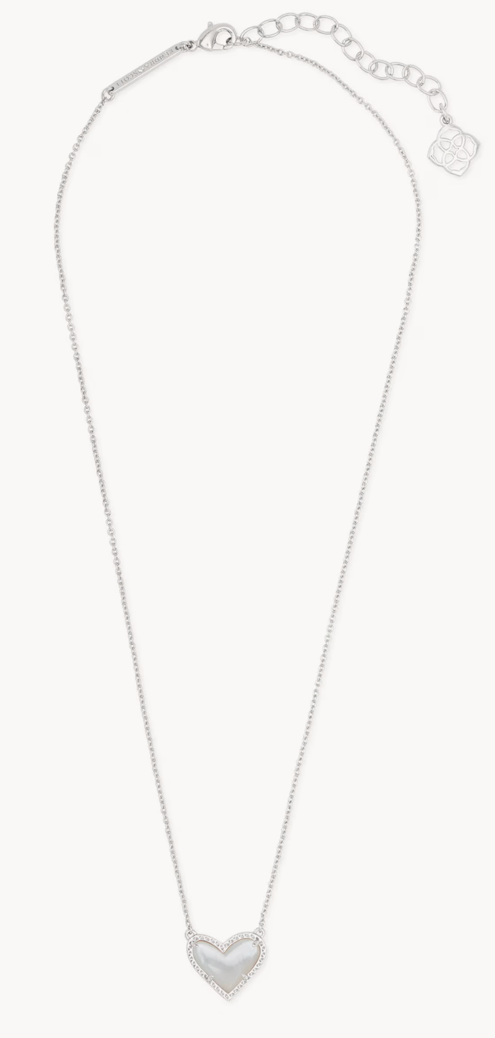 ARI HEART STATEMENT SHORT PENDANT NECKLACE SILVER IVORY MOTHER OF PEARL