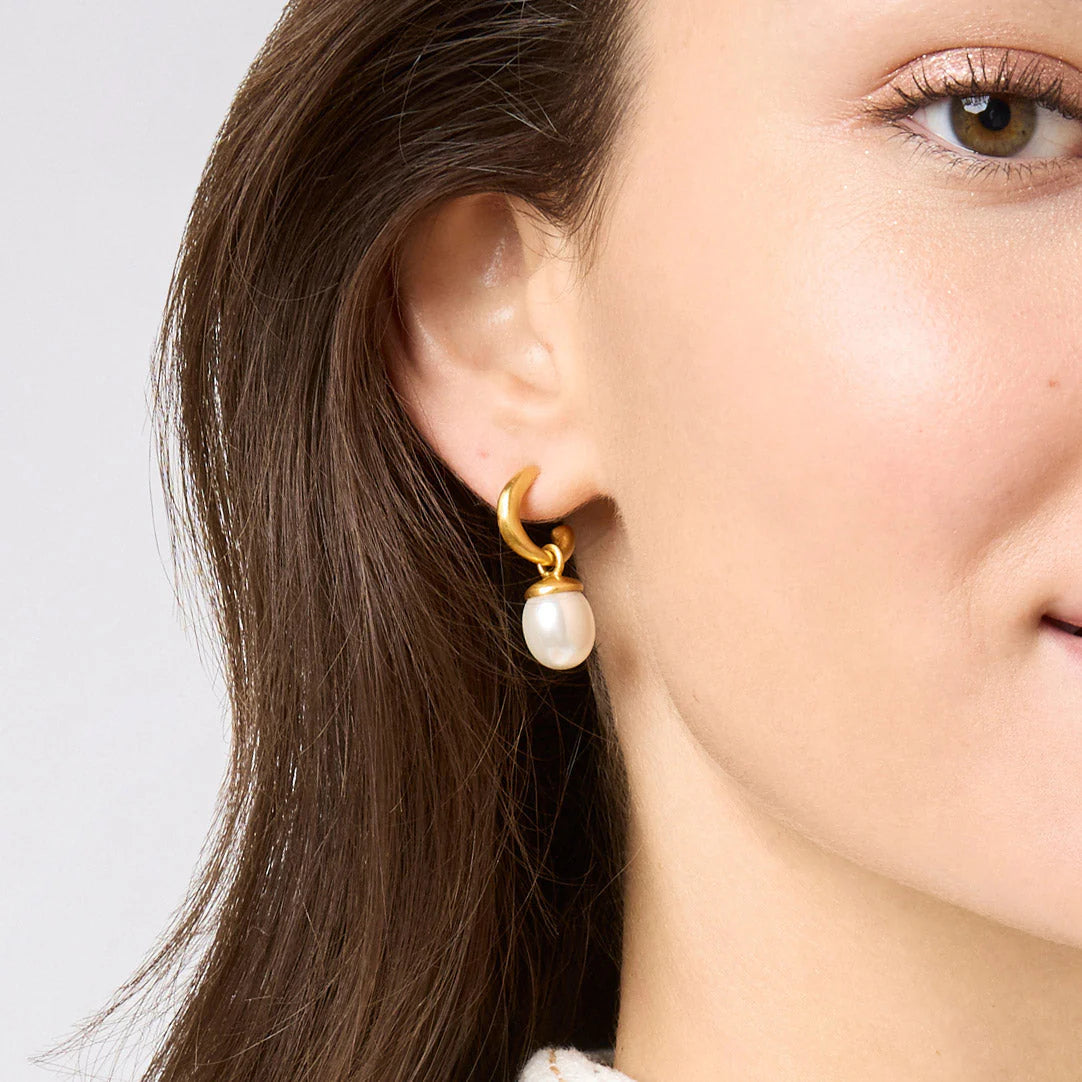 Wave Hoop & Charm Earring Pearl