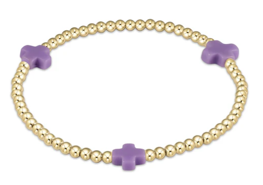 Signature Cross 3mm Gold Bracelet - Purple