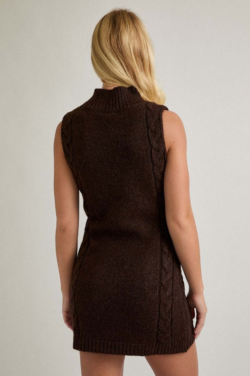 SLEEVELESS MOCK NECK SWEATER MINI DRESS