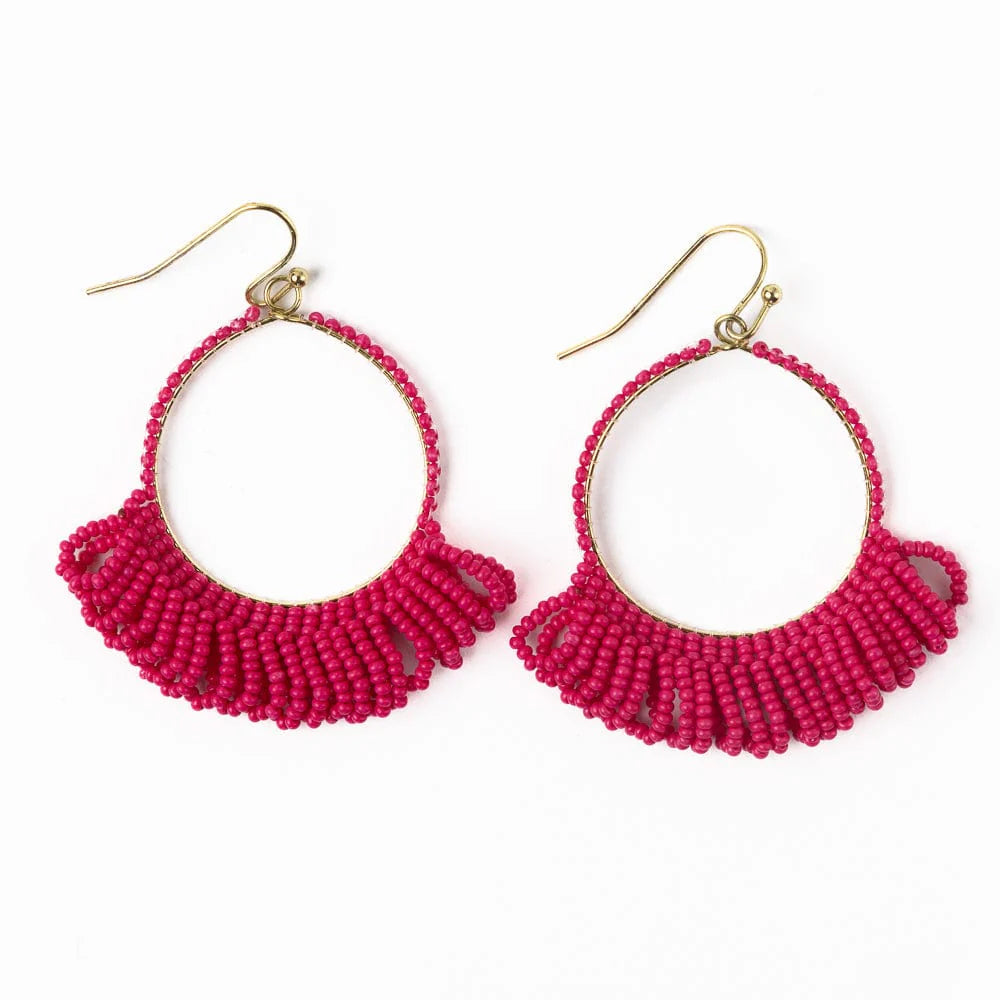 Kendra fringe hoop sead bead earring hot pink