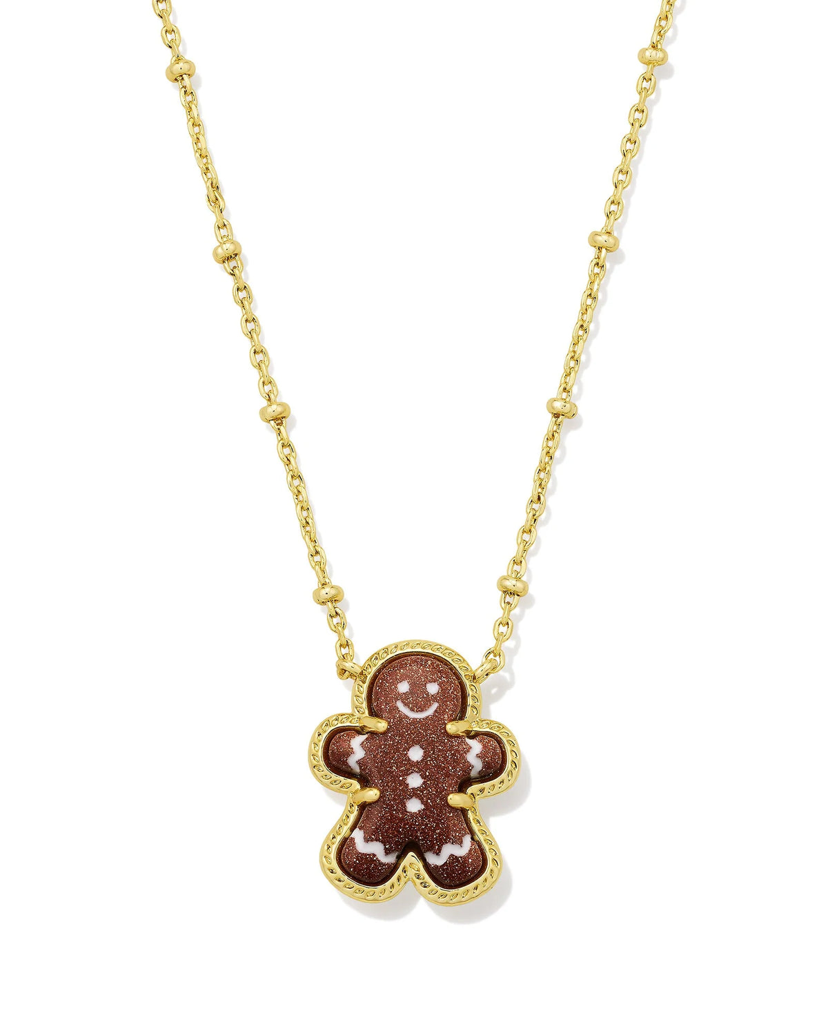 GINGERBREAD SHORT PENDANT NECKLACE GOLD BROWN GOLDSTONE